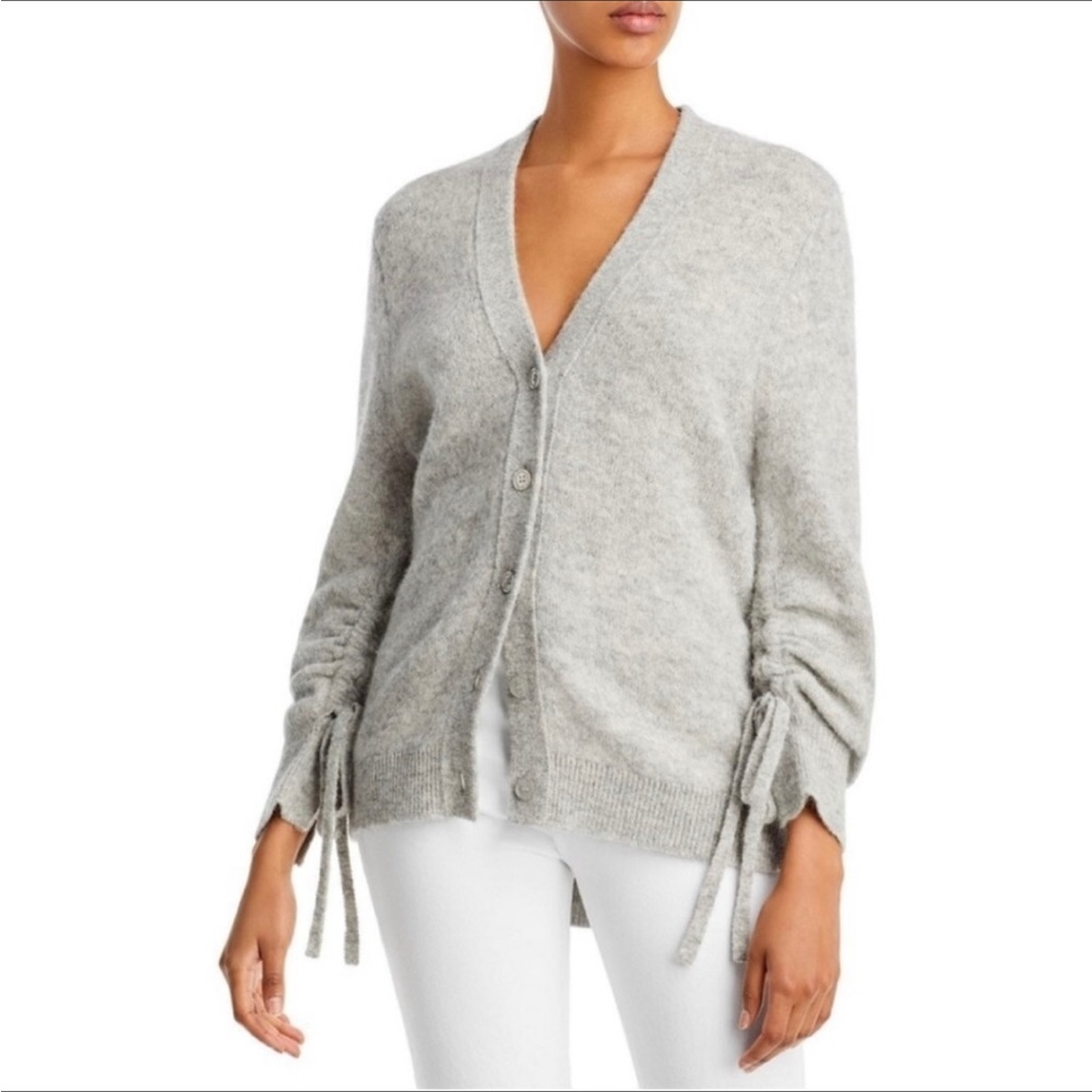 3.1 Phillip Lim Lofty Alpaca Blend Shirred Sleeve Cardigan Size M Lt Grey Melang